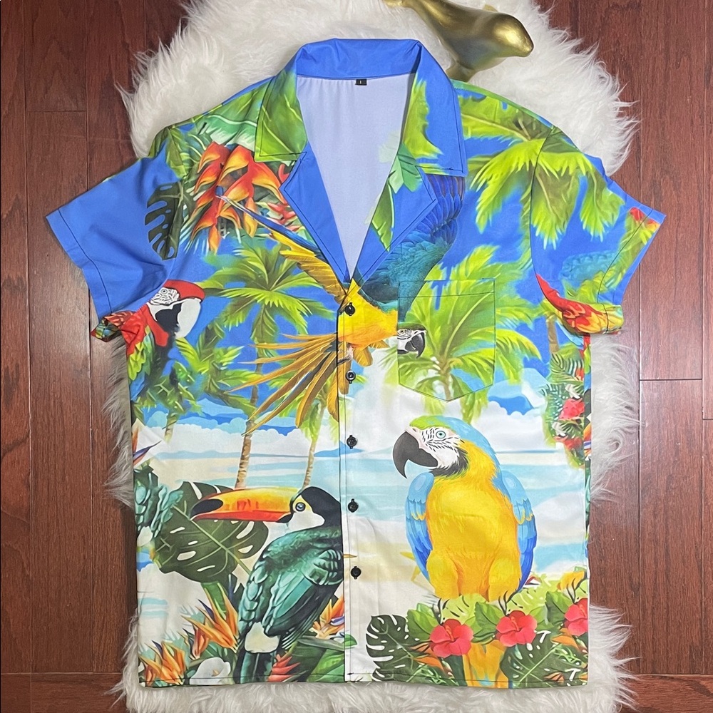 Tropical Parrot Print Men's Shirt